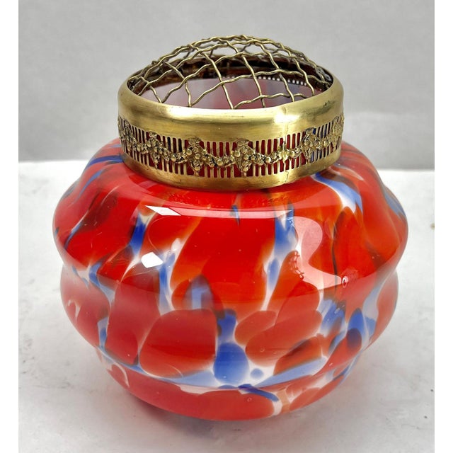 Pique Fleurs Vase in Multi Color Decor with Grille, 1930s For Sale - Image 6 of 10