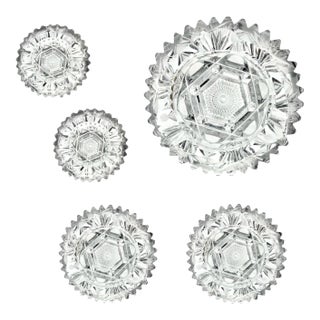 Antique American Brilliant Cut Crystal 5-Piece Heavy Pinwheel Sawtooth Ashtrays For Sale