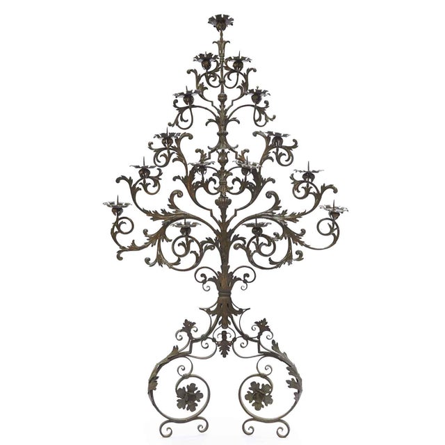 Large Wrought Iron 15-Flame Candleholder Wall Lamp, 1700 For Sale - Image 7 of 7
