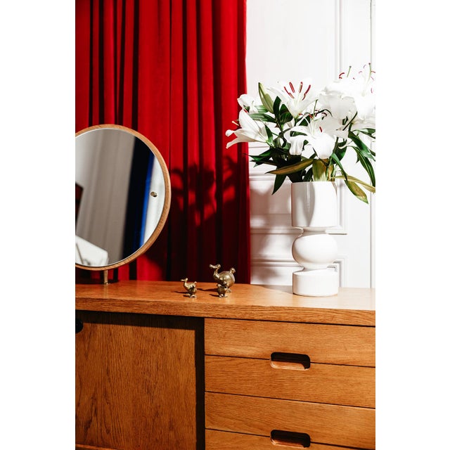 1960s Vintage Oak Sideboard with Circular Mirror, 1960s For Sale - Image 5 of 12