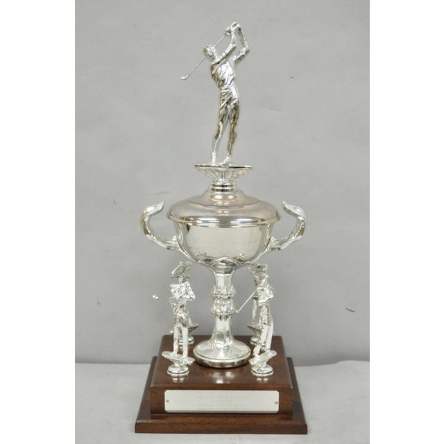 Vintage 1970s Silver Metal & Wood Figural Golf Trophy Award Cup John Sanzari For Sale - Image 14 of 14