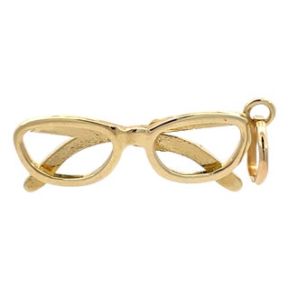 14k Yellow Gold Eyeglasses Frame Design Charm/Pendant For Sale