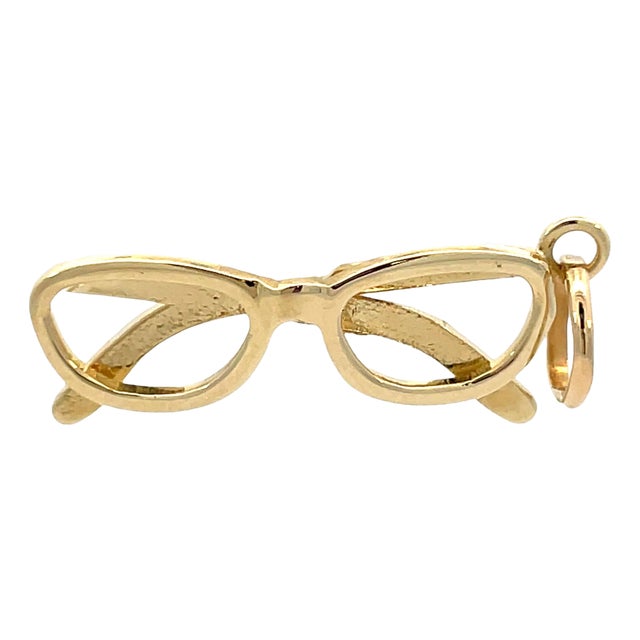 14k Yellow Gold Eyeglasses Frame Design Charm/Pendant For Sale