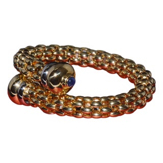 Late 20th Century Rare Fope Flex’it Blue Sapphire Woven Wrap Bangle Bracelet in 18k Yellow & White Gold For Sale