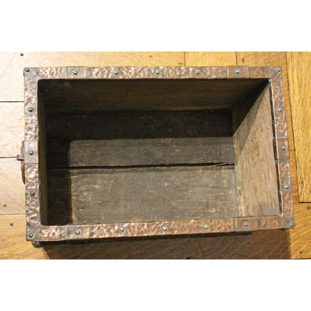 Wood Circa 1880-1920 English Arts & Crafts Copper Clad Kindling Bin For Sale - Image 7 of 7
