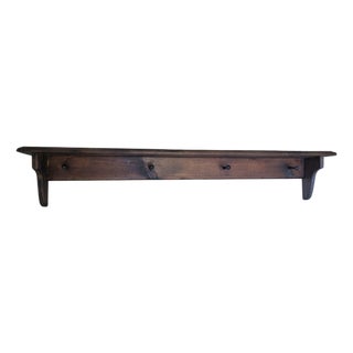 Vintage Farmhouse Cottage Wooden Wall Shelf With Peg Hooks For Sale