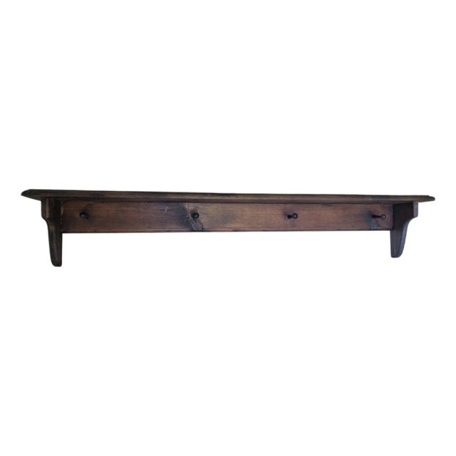 Vintage Wooden Wall Shelf With Peg Hooks For Sale