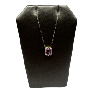 Amethyst & Diamond Necklace in 10kt Yellow Gold – Emerald Cut, 18.25in, New