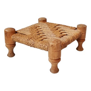 Wood and Rope Ottoman, 1960s For Sale