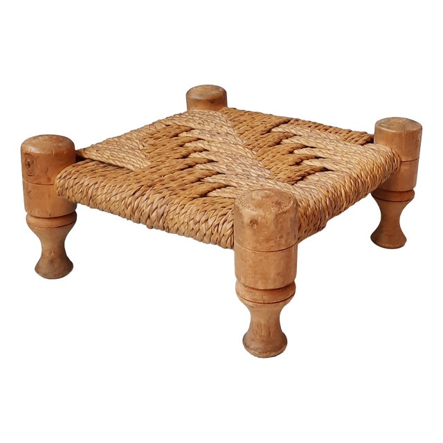 Wood and Rope Ottoman, 1960s For Sale