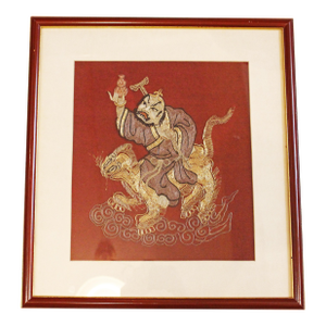 Mid-19th Century Chinese Framed Embroidery of Zhao Gongming