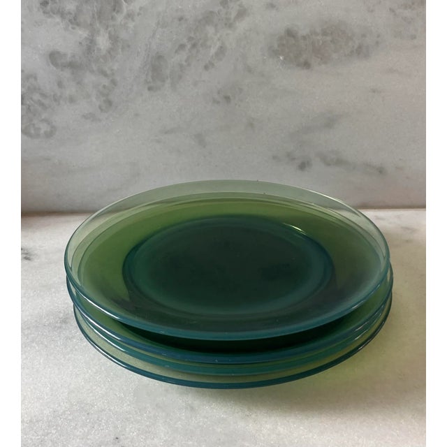 Mid 20th Century Set of 4 Vintage Green Glass Lunch or Salad Plates For Sale - Image 5 of 9