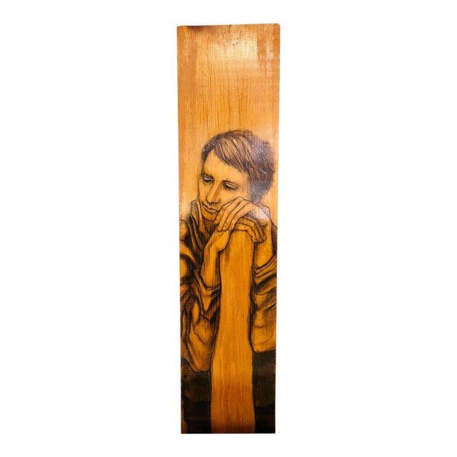 1970s “Thinking Man” Wood Mural (Vintage) For Sale