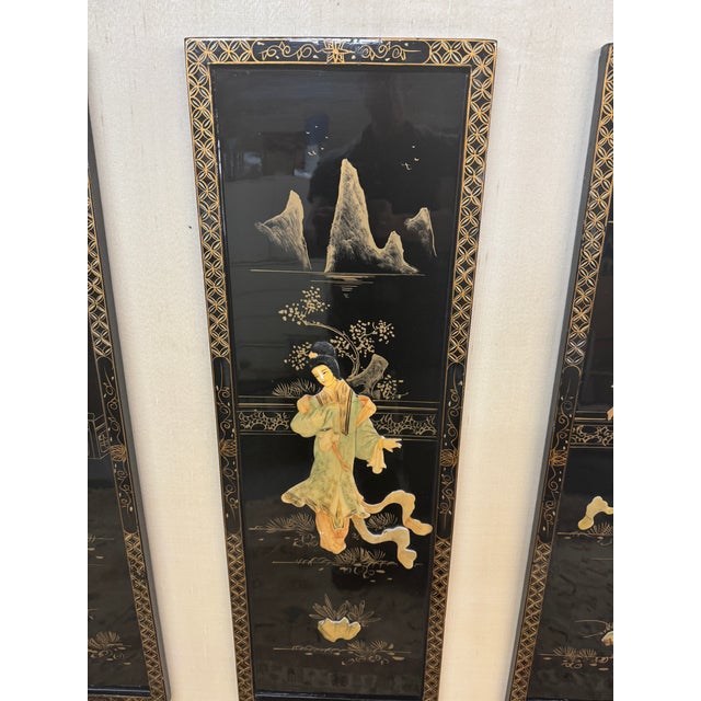 Mid Century Japanese Panels Inset in Frame For Sale - Image 9 of 12