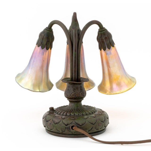 Tiffany Studios Three-Light "Lily" Table Lamp For Sale In New York - Image 6 of 11