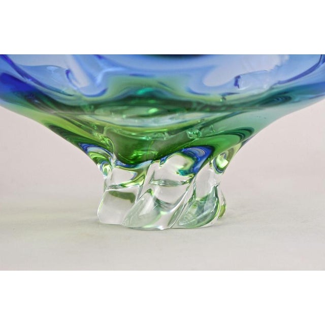 Blue and Green Sommerso Murano Glass Bowl, Italy, 1960s For Sale - Image 3 of 13