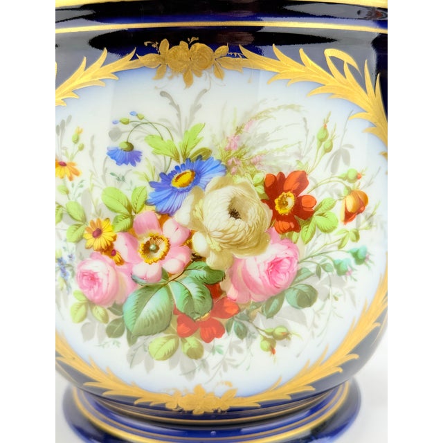 19th Century, Sevres Cobalt Porcelain & Hand Painted Jardiniere or Cache Pot For Sale - Image 12 of 12