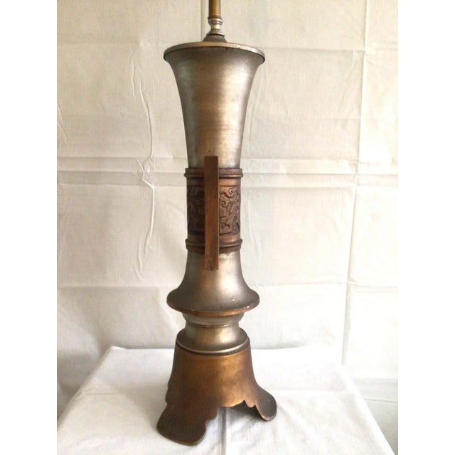 1960s Painted Metal and Brass Asian Style Lamps - A Pair For Sale - Image 9 of 13
