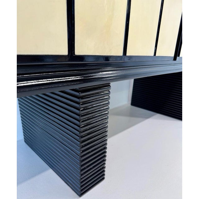 Italian Art Deco Sideboard in Parchment with Black Lacquer and Blue Mirror, 1940s For Sale - Image 12 of 18