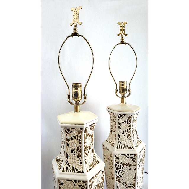 Lamps Huge 26" Antique Pair White Blanc De Chine New Sockets For Sale - Image 13 of 16