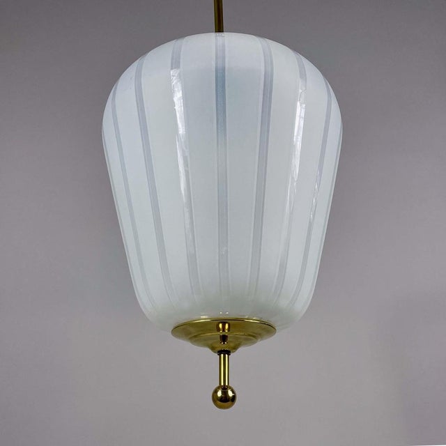 Satin Striped Glass and Brass Pendants, Sweden, 1950s, Set of 2 For Sale - Image 6 of 17