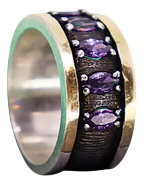 Gold and Silver Wedding Ring with Amethysts