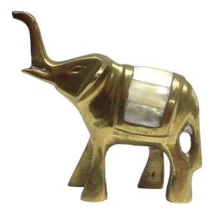 Miniature Brass Elephant With Mother of Pearl Inlaid Saddle