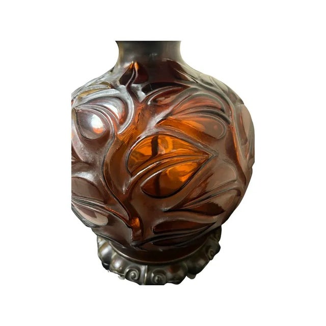 Rene Lalique "Sophora" Amber Glass & Bronze Mounted Table Lamp Circa 1926 For Sale - Image 12 of 13