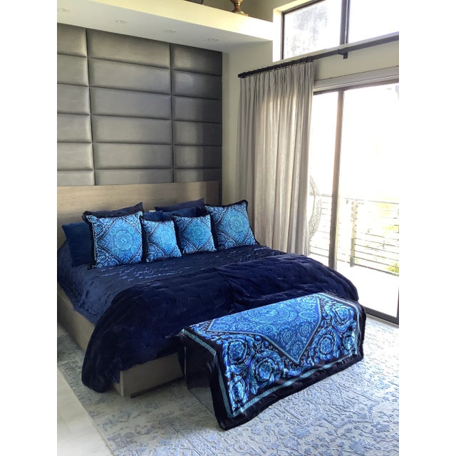 Vintage Atelier Versace Custom Made Black Blue Velvet Throw For Sale - Image 10 of 11