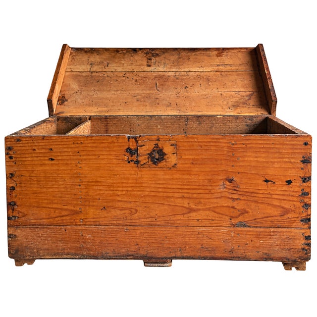 Beautiful 19th-century antique carpenter’s tool chest, handcrafted from solid pine with a rich, naturally aged honey-amber...