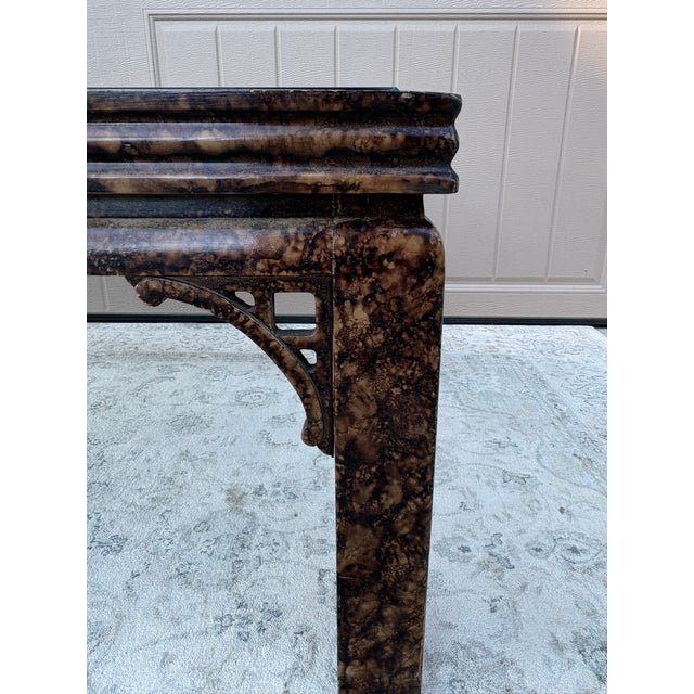 Vintage Burl Finish Chinoiserie Coffee Table With Glass For Sale - Image 9 of 12