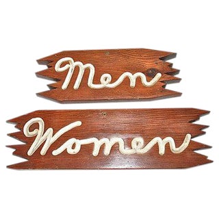 1960s Men and Women Wooden Signs - Pair For Sale