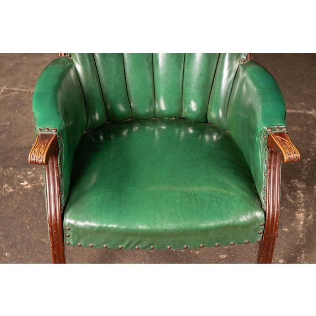 Vintage Green Vinyl Clamshell Armchair For Sale - Image 9 of 13