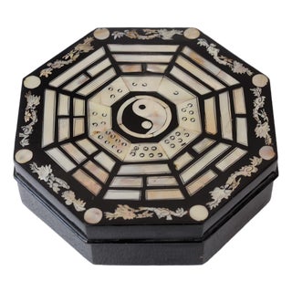 Vintage Chinese Lacquered Wood With Mother of Pearl Trinket Box For Sale