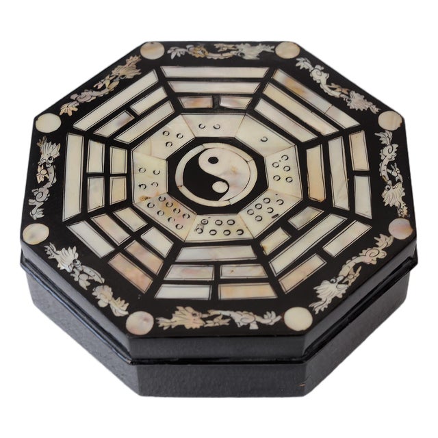 Vintage Chinese Lacquered Wood With Mother of Pearl Trinket Box For Sale