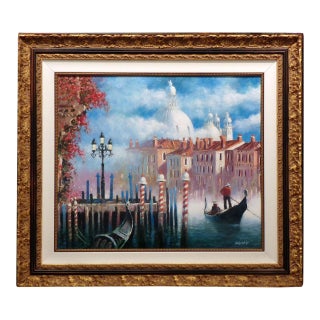 John Kelly "Venice" Original Oil Painting Gondolas, Canals, Italy, For Sale