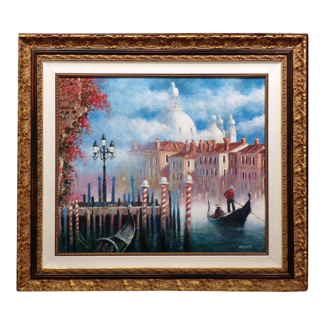 John Kelly "Venice" Original Oil Painting Gondolas, Canals, Italy, For Sale