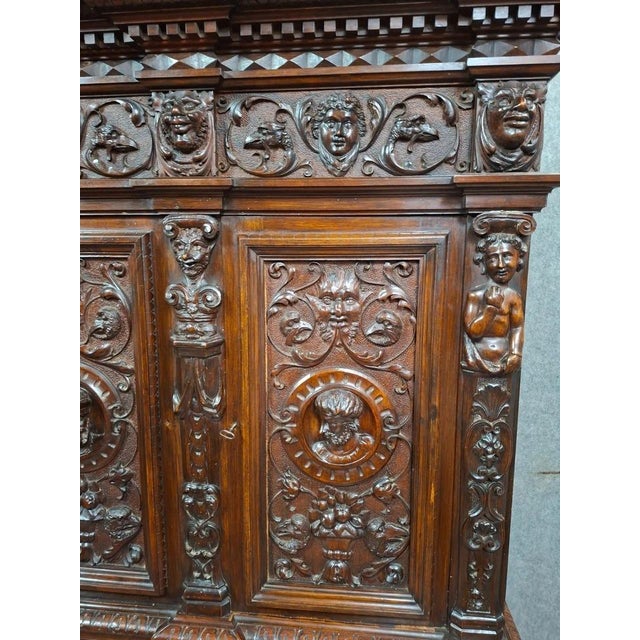 Antique Carved Walnut Buffet, 1890s For Sale - Image 5 of 9
