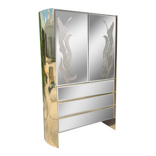 1970s Ello Brass and Mirror Lily Highboy Dresser For Sale