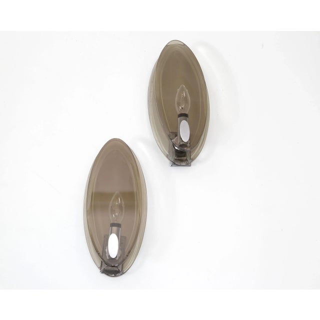 1970s Pair, Vintage Fontana Arte Style Smoke Beveled Glass Sconces Wall Lights Italy For Sale - Image 5 of 13