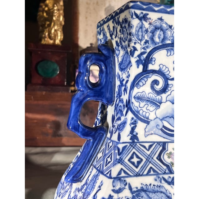 Blue Vintage Blue and White Porcelain Vase With Hand Painted Court Scene For Sale - Image 8 of 11