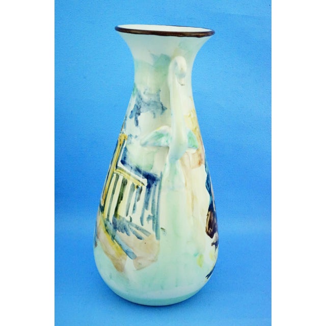 Majolica Ceramic Amphora Vase with Swan Handles by Nicola Ciavardoni Albisola, Italy, 1950s For Sale - Image 6 of 18
