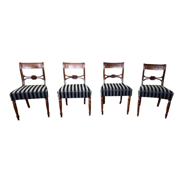 19th Century Set of 4 Antique Regency Quality Mahogany Dining Chairs For Sale