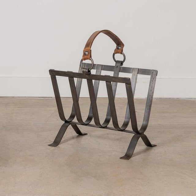 1940s French Iron and Leather Magazine Rack For Sale - Image 4 of 9