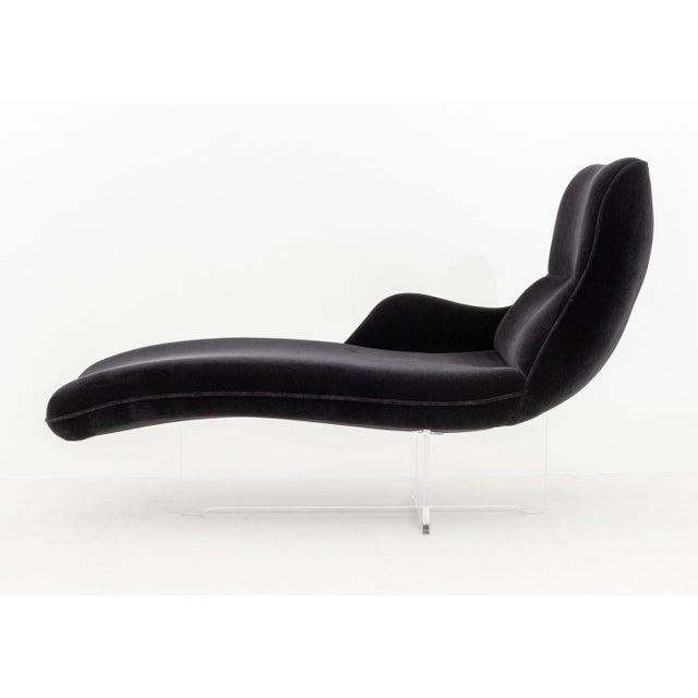 Vladimir Kagan Erica Chaise Longue, Model P6910-L, with black mohair upholstery on lucite base, "Vladimir Kagan / Couture"...