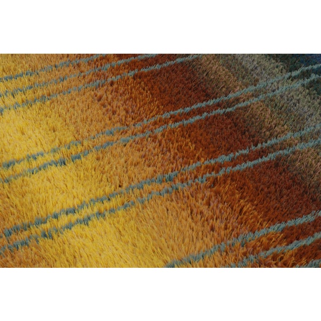1960s Vintage Swedish Rya Rug With Golden Ombre and Blue Linear Geometry - Rug & Kilim For Sale - Image 5 of 9