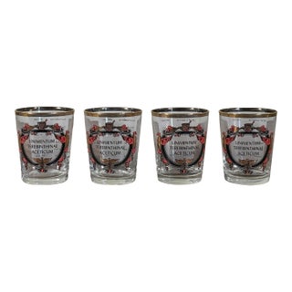 Vintage Apothecary Style Gilt Rim Glass Tumblers Liniment Terebinthinae - Set of 4 For Sale