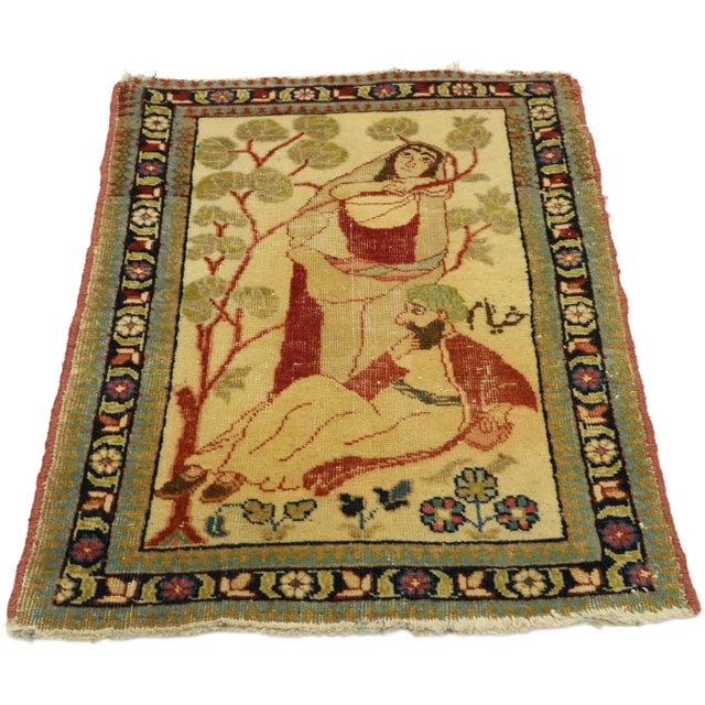 Traditional Antique Persian Tabriz Pictorial Rug - 01'08 X 02'06 For Sale - Image 3 of 9