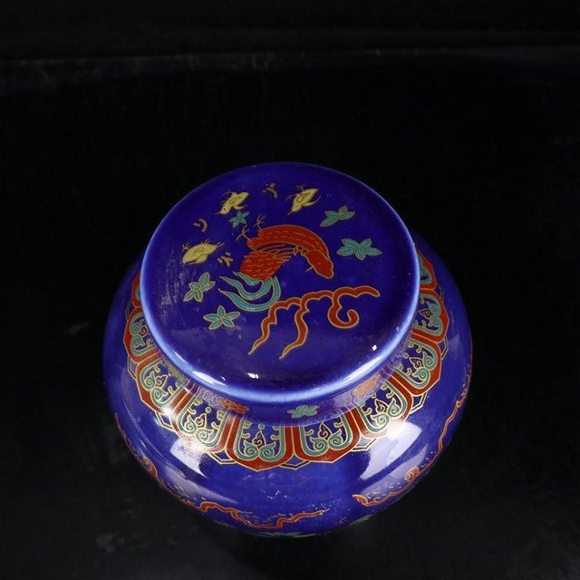 Blue Blue Ground Doucai Rooster Family Porcelain Ginger Jar, Chinoiserie Lidded Canister For Sale - Image 8 of 9