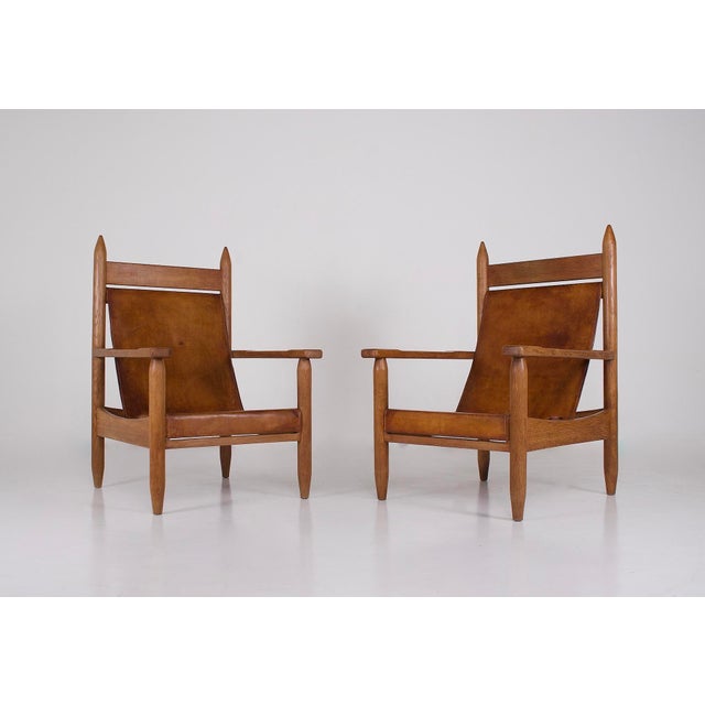 Brutalist Armchairs in Oak and Cognac Leather, 1950s, Set of 2 For Sale - Image 11 of 11